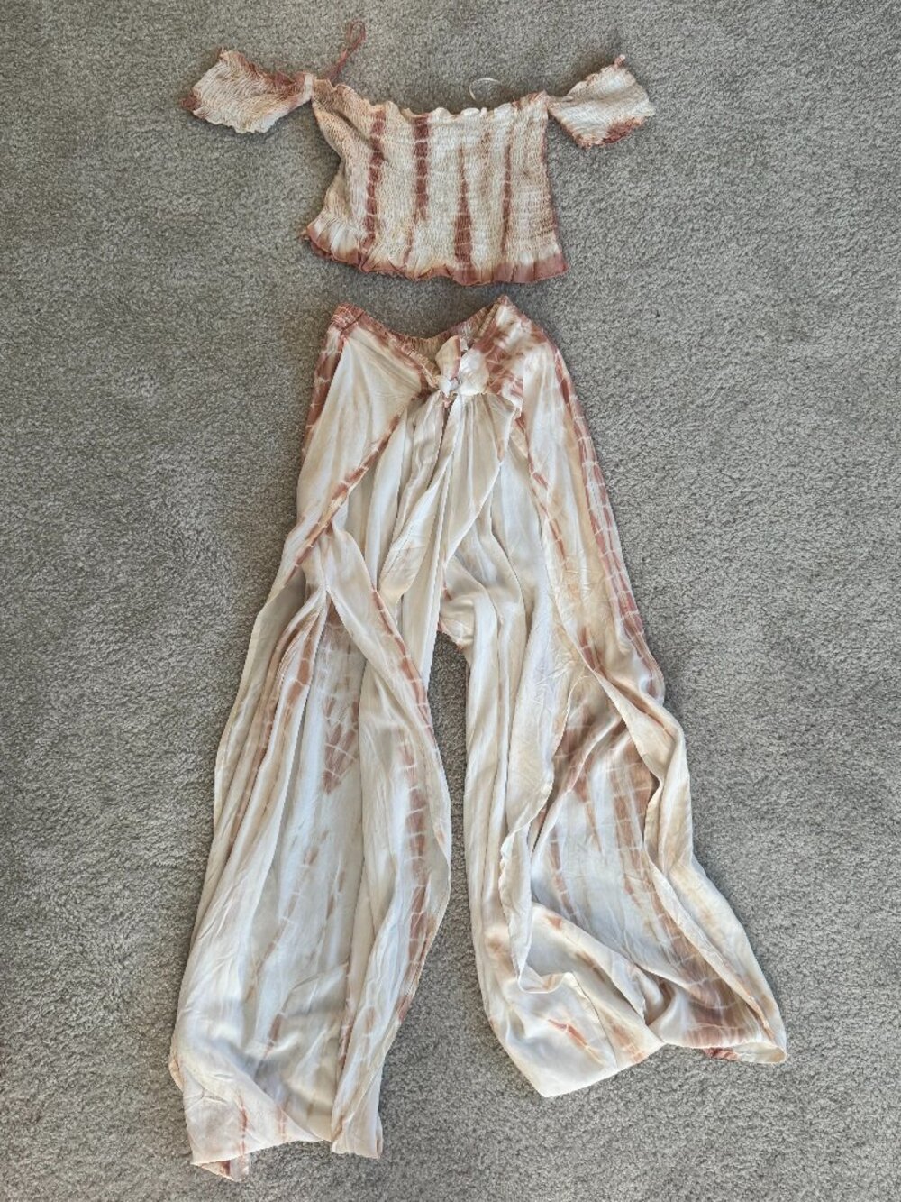 NWT Kiwi & Punch 2-Piece Resort Set - Coral Tie-Dye Crop Top & Wide Leg Pants- S